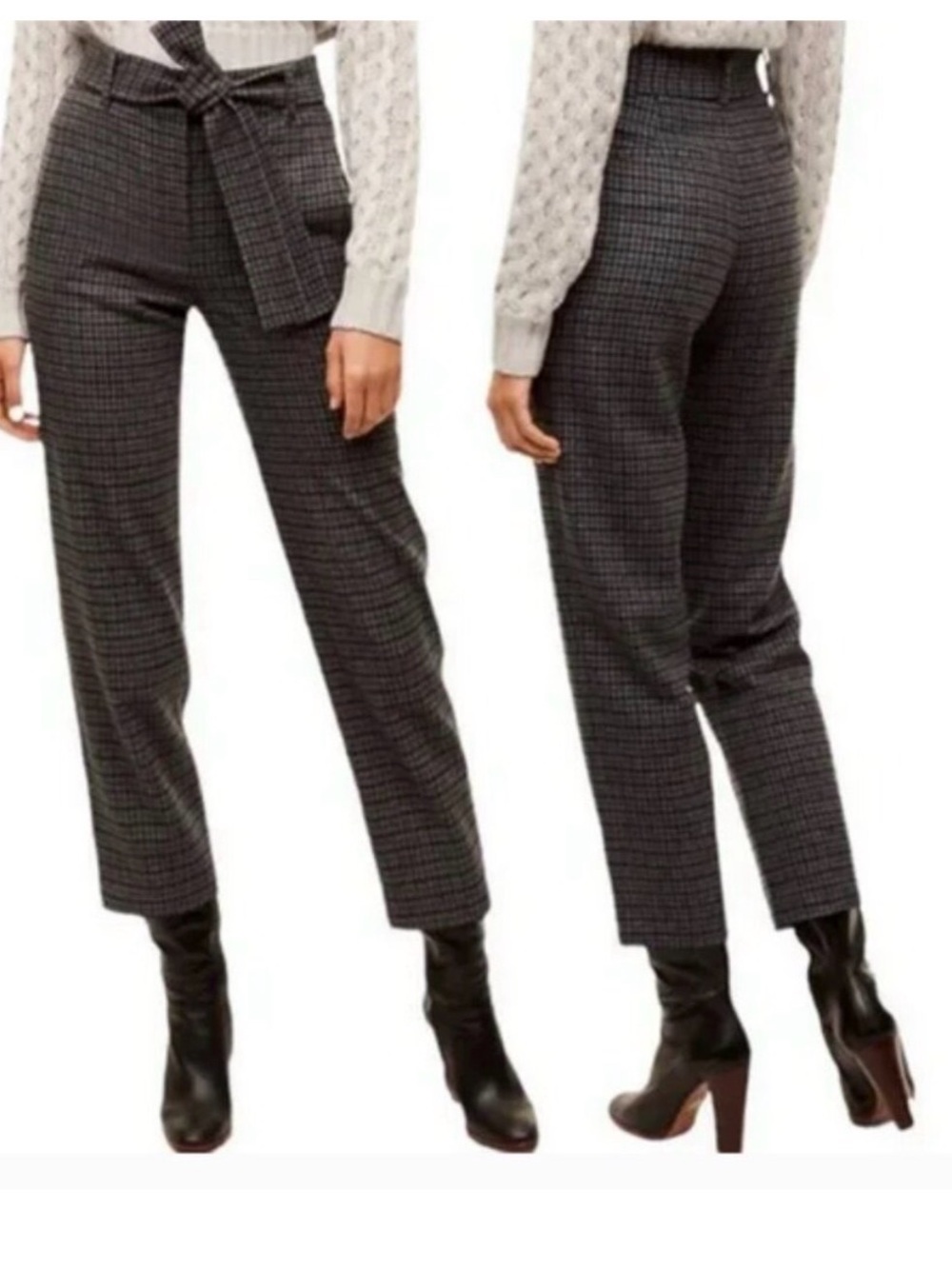 Wilfred Gray Houndstooth High-Waist Trousers with Self Belt (Jallade pant)
